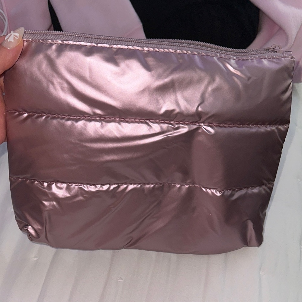 Metallic Dusty Rose Quilted Cosmetic Pouch